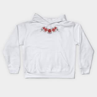 Dotwork Red Roses Tattoo Kids Hoodie